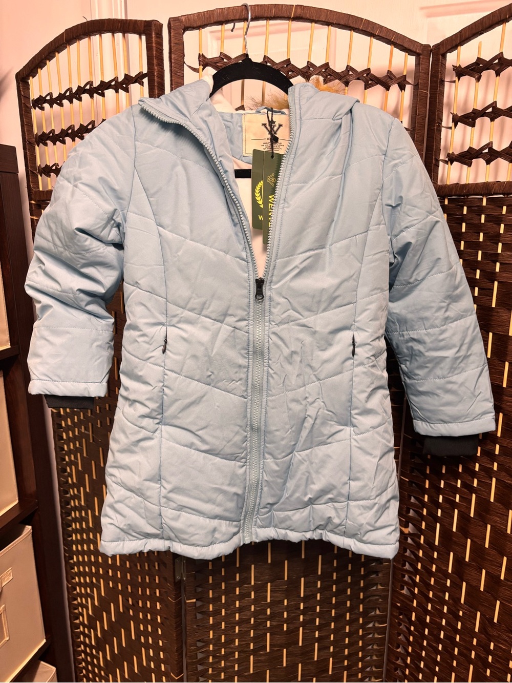 Girls' Pale Blue Quilted Hooded Puffer Coat - Picture 5 of 14